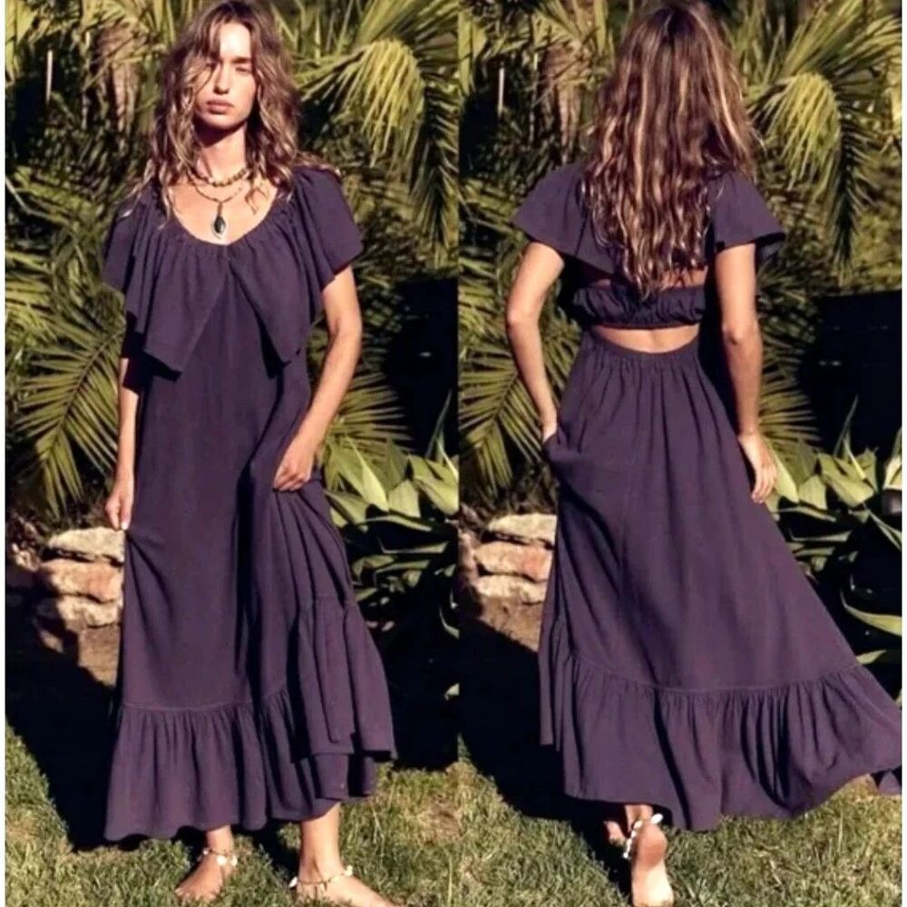 NWT Free People Beach Off-the-shoulder Lynne Midi Dress Elderberry Purple XL
